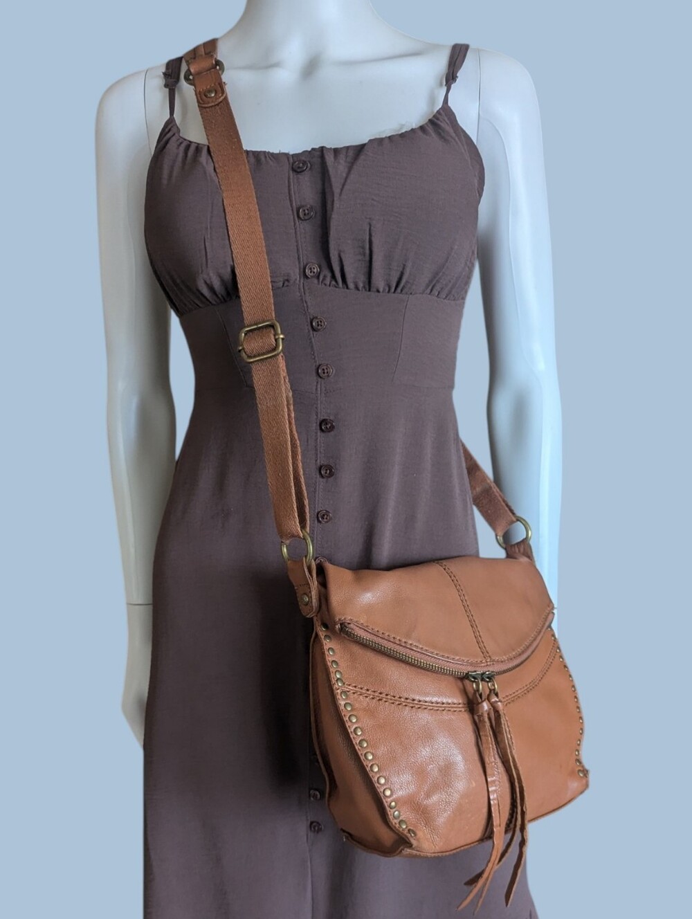The Sak Tan Leather Studded Crossbody Bag